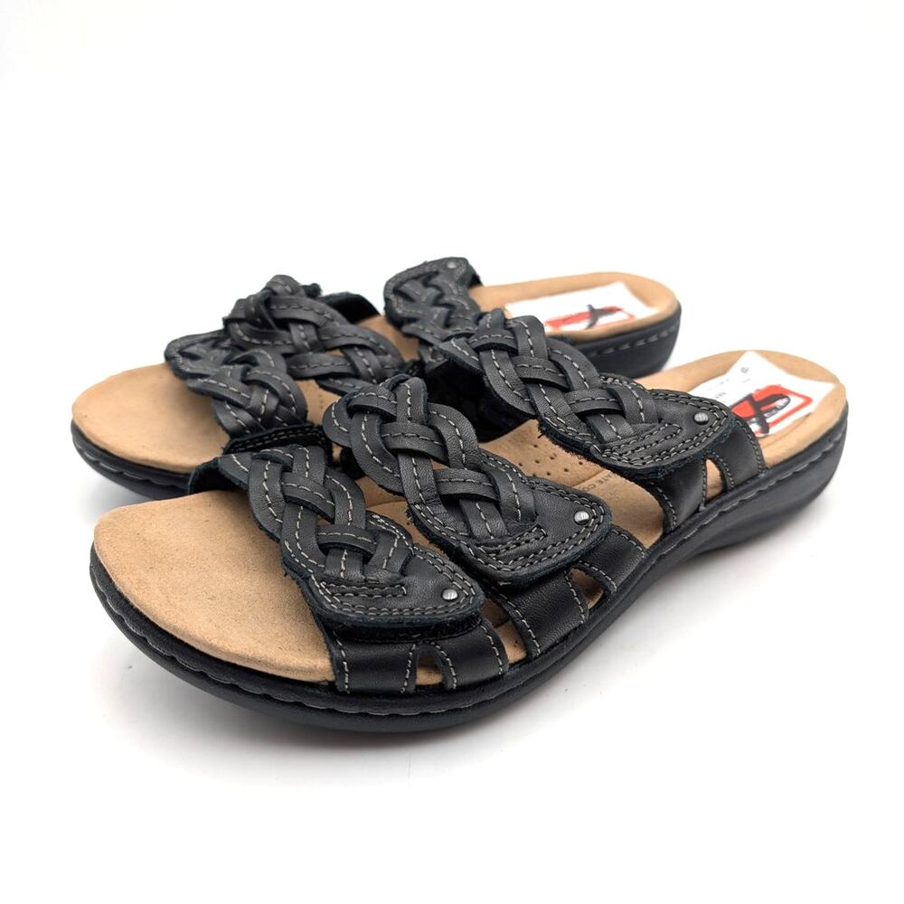 Clarks Laurieann Rio Slide Sandals Women's Black Leather Size US8M EU39